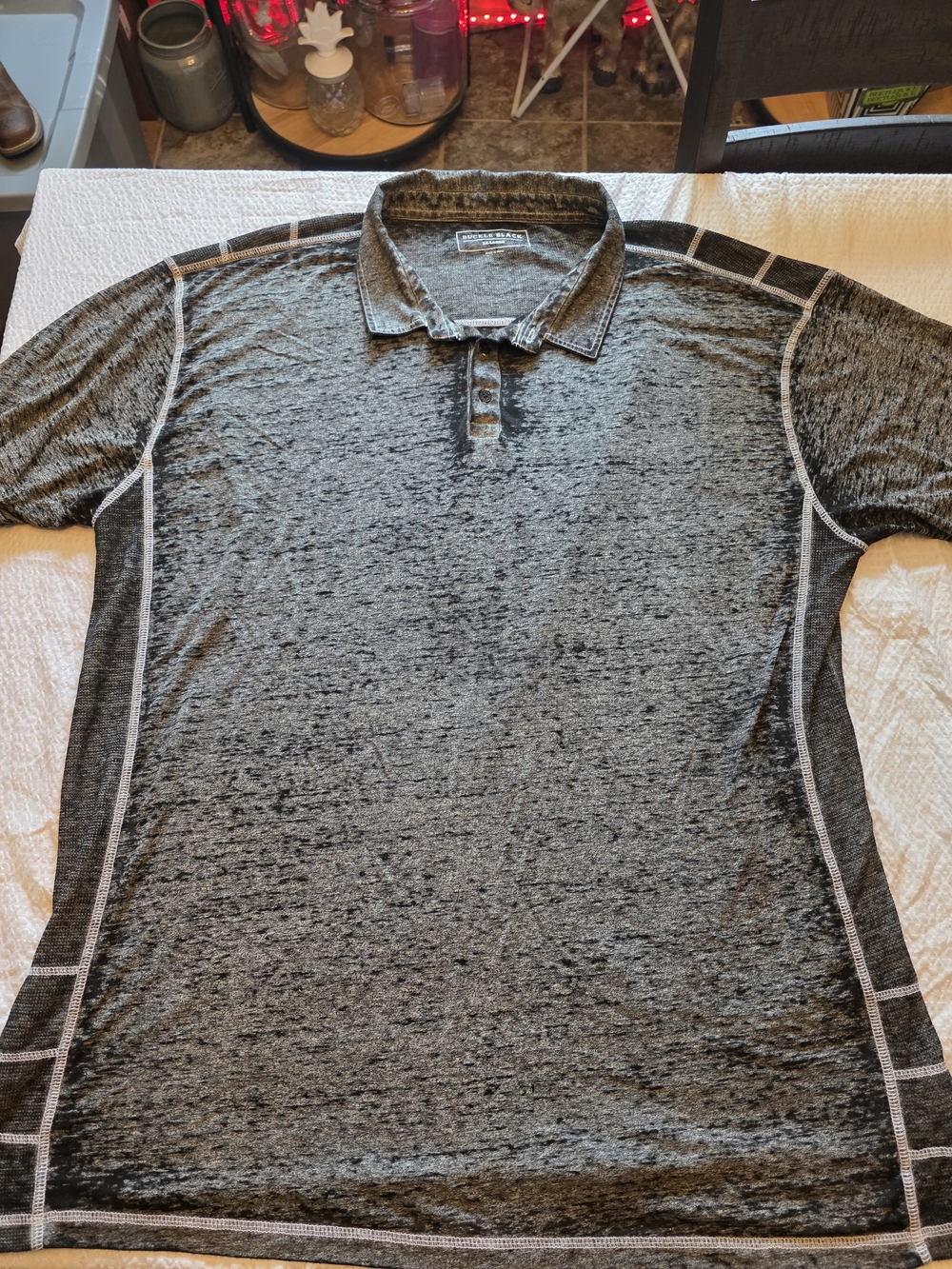 Buckle Black Men's Heathered Black Polo with Contrast Stitching Size 3xl